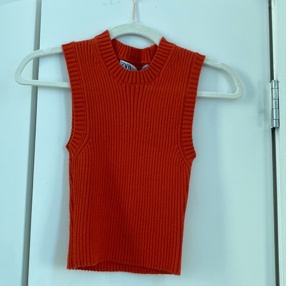 zara orange fitted sweater vest